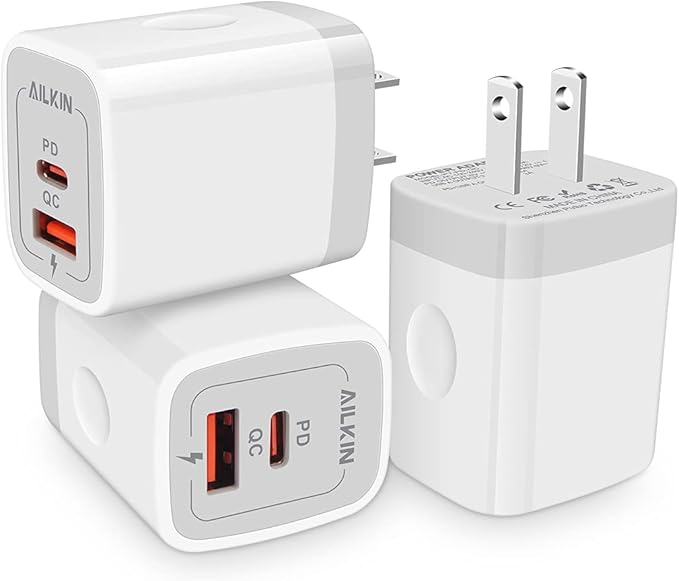 3Pack Dual Port USB-C Wall Plug Charger