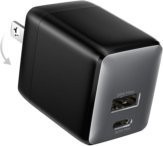 30W Dual-Port GaN Nano Charger with Foldable Plug