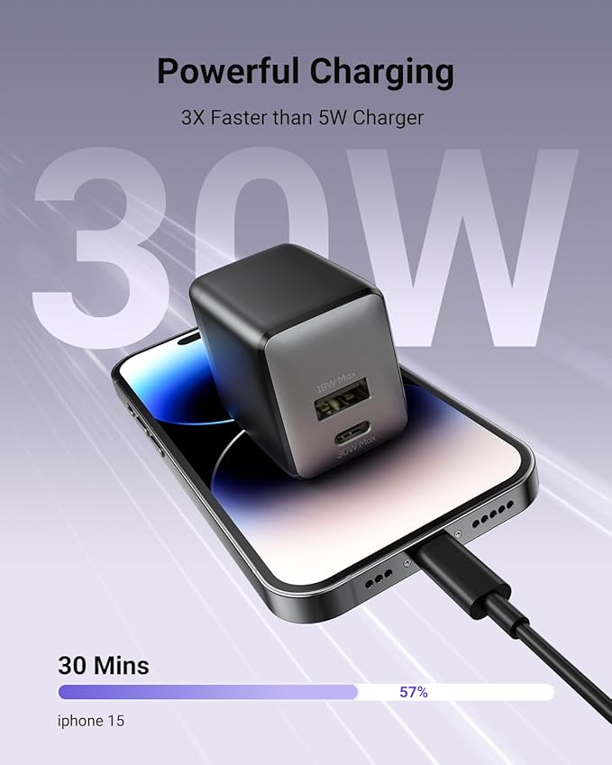 30W Dual-Port GaN Nano Charger with Foldable Plug - Image 3