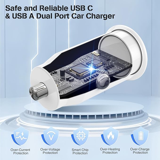 40W Dual Port USB-C & USB-A Car Fast Charging Adapter - Image 3