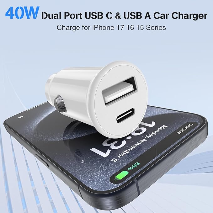 40W Dual Port USB-C & USB-A Car Fast Charging Adapter - Image 4
